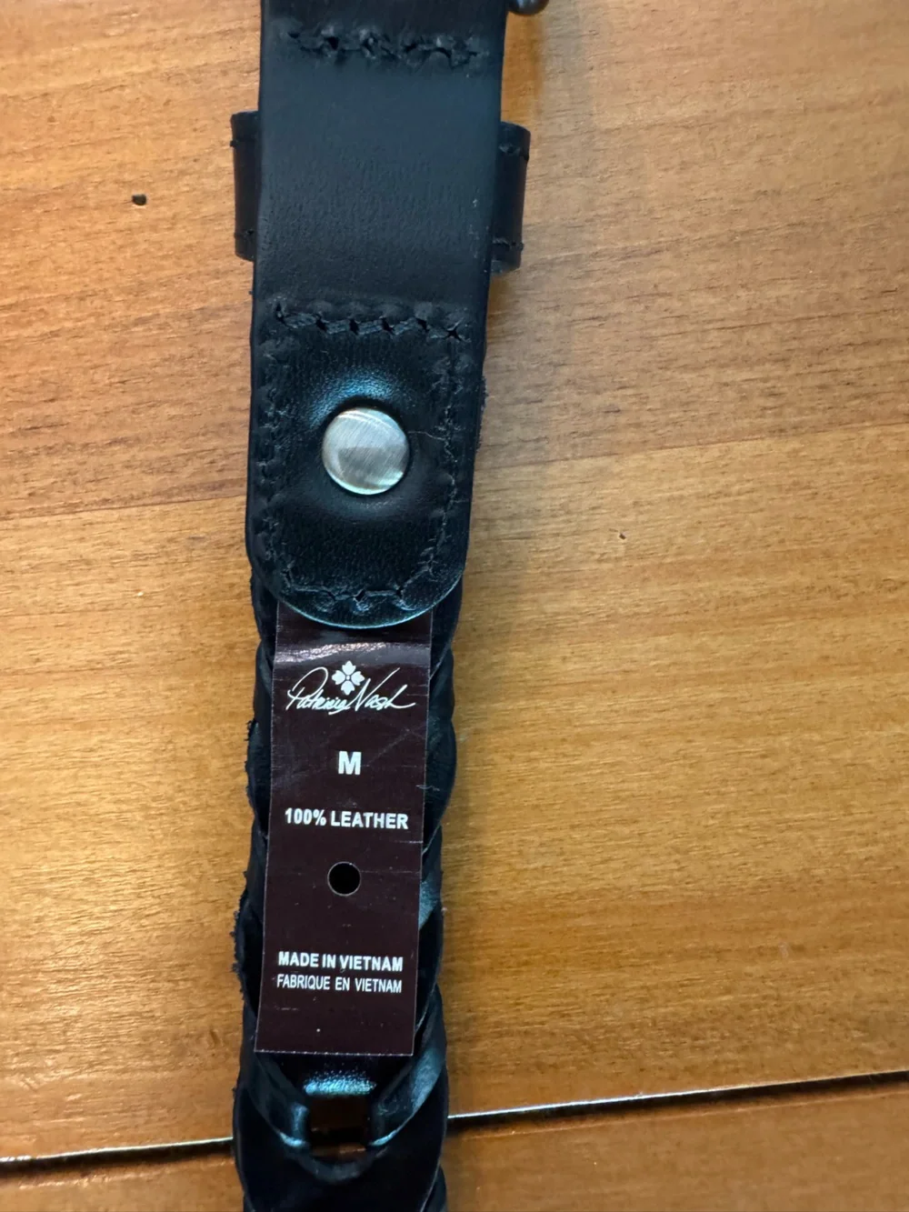NWOT Patricia Nash Woven Black Leather Belt with Silver Buckle, Size Medium
